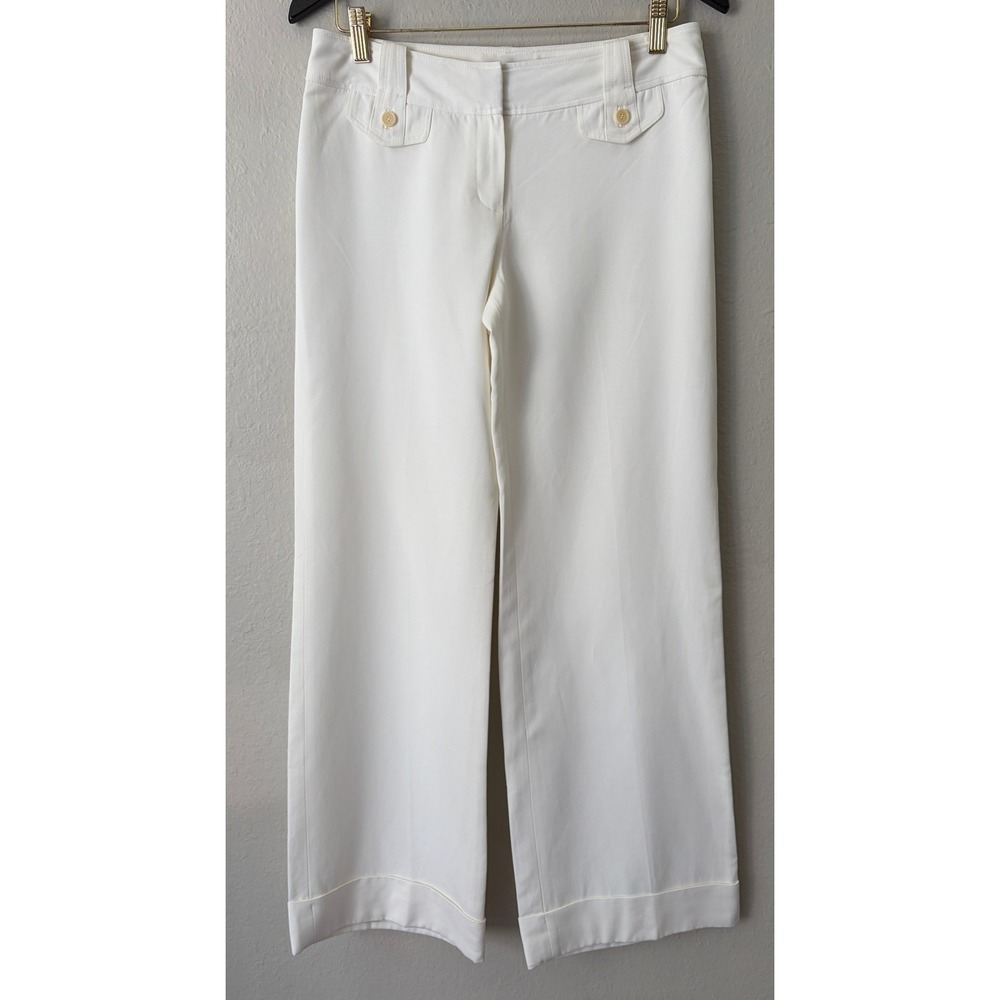 Ann Taylor Womens White Wide Leg Cuffed Dress Pants Size 4 Career Trousers